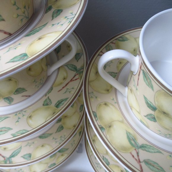 Fine Porcelain Set 8 mugs & 8 Saucers Apple Orchard by Stokes Casual MagnaStrong - Picture 7 of 16